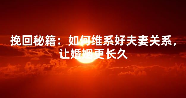 挽回秘籍：如何维系好夫妻关系，让婚姻更长久